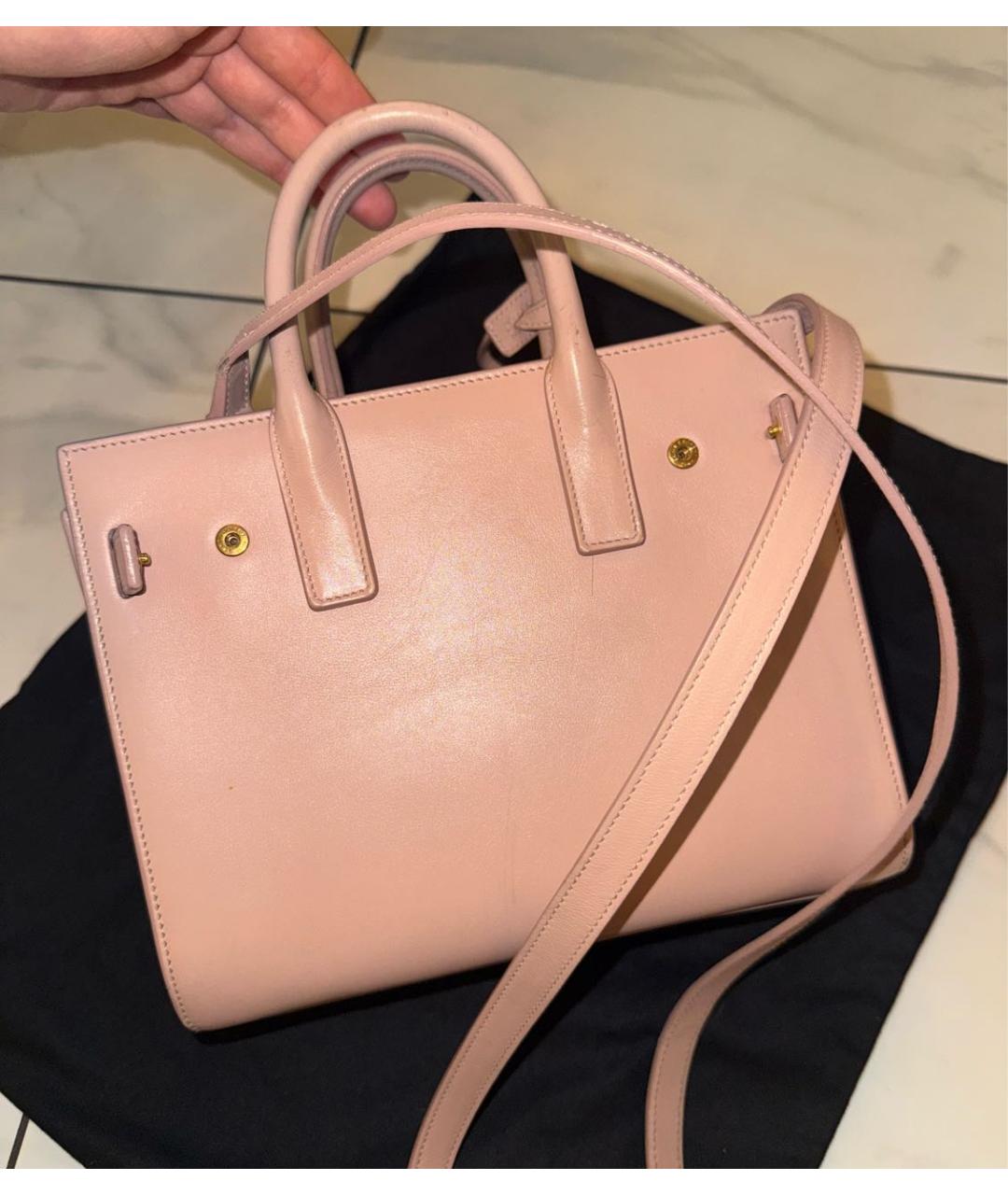 SAINT LAURENT Коралловая кожаная сумка тоут, фото 2