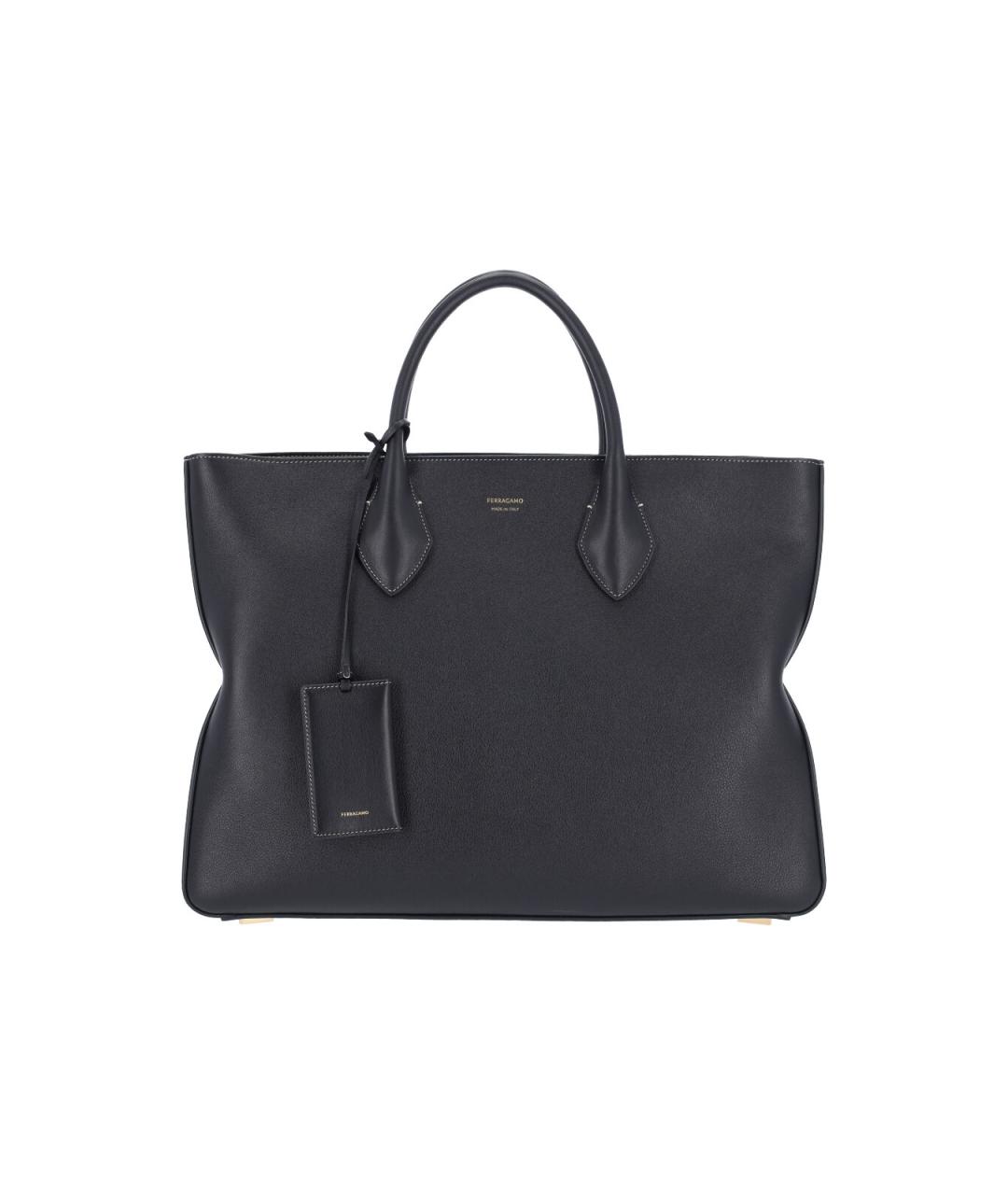FERRAGAMO Черная кожаная сумка тоут, фото 1