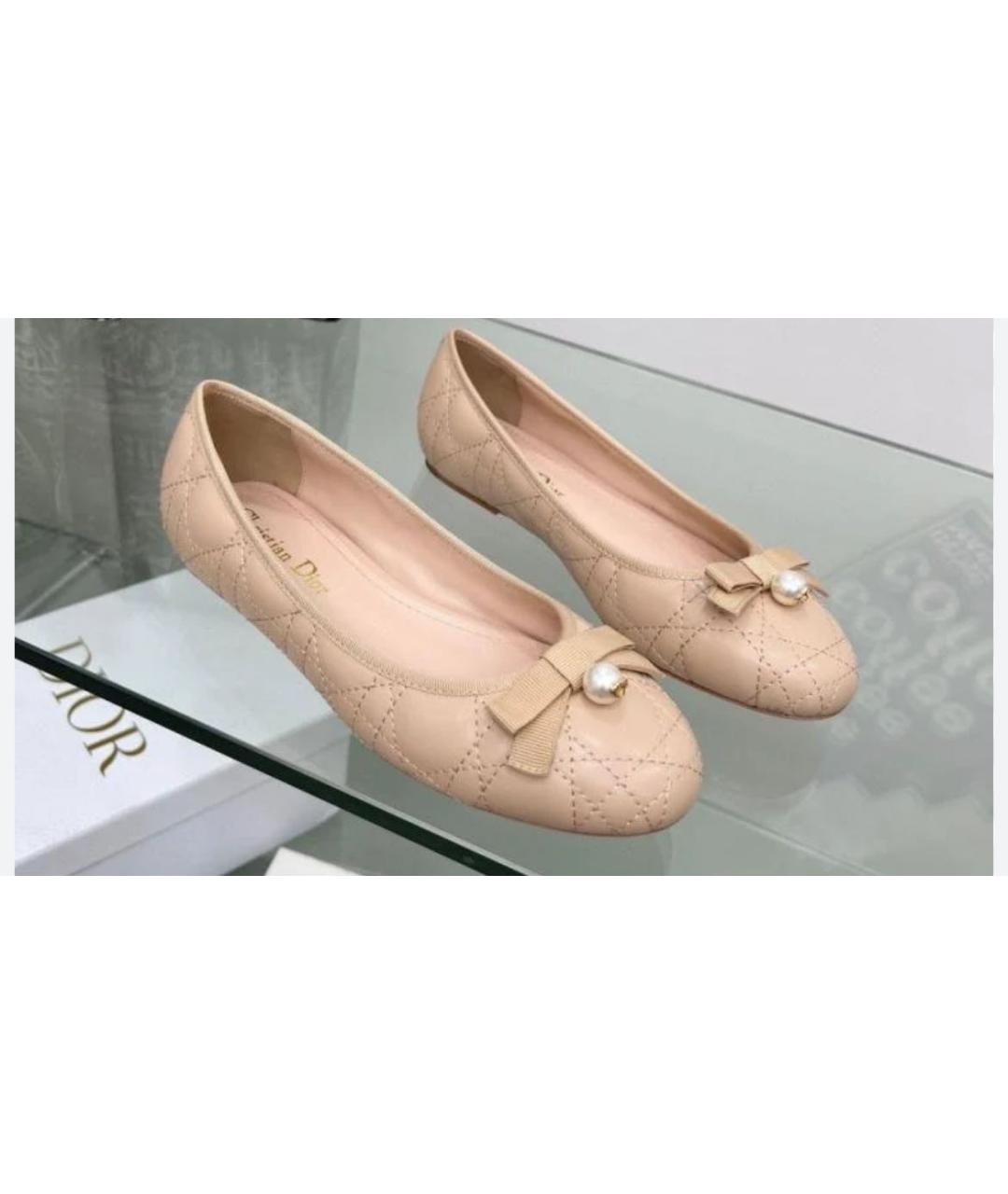 CHRISTIAN DIOR Бежевые кожаные балетки, фото 3