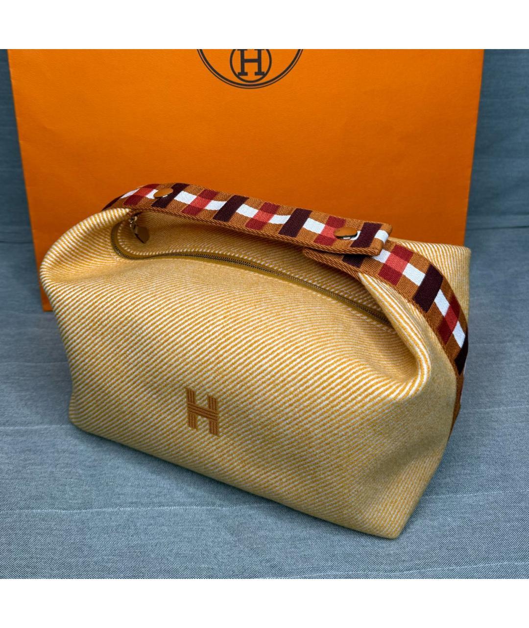 HERMES Оранжевая шерстяная косметичка, фото 2
