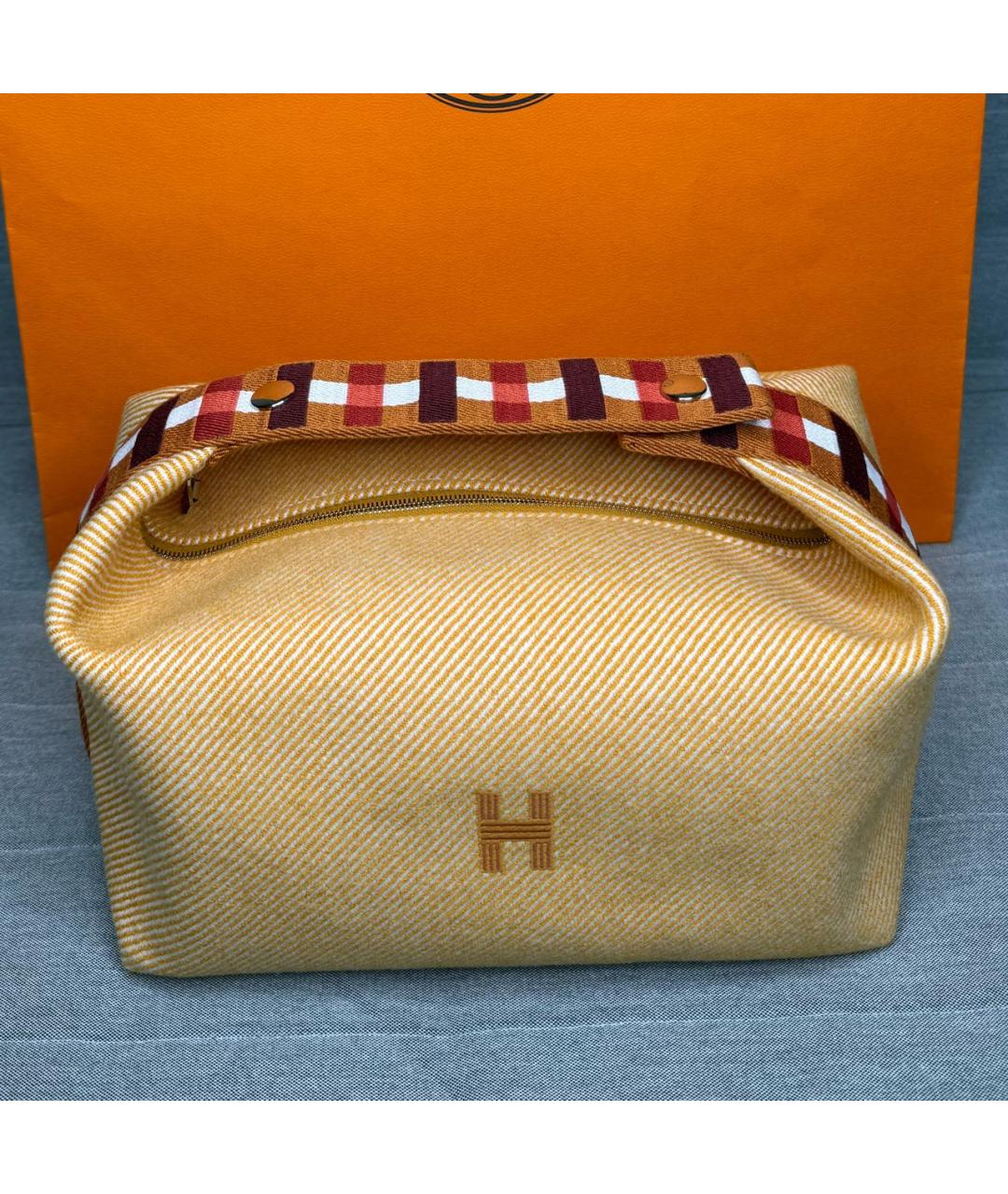 HERMES Оранжевая шерстяная косметичка, фото 3