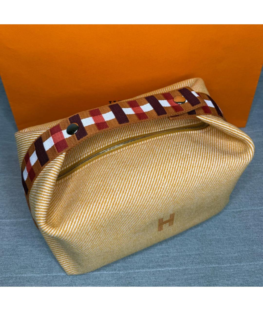 HERMES Оранжевая шерстяная косметичка, фото 4