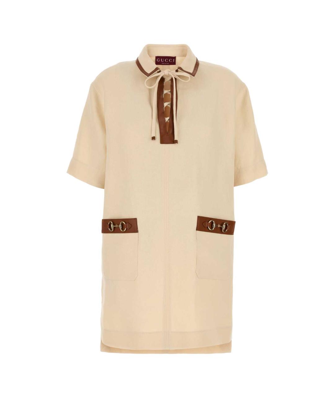 GUCCI Бежевое льняное повседневное платье, фото 1