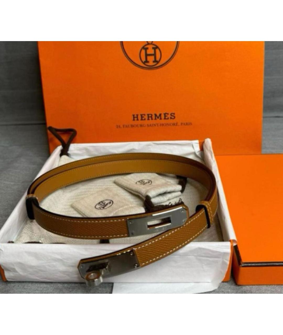 HERMES Горчичный кожаный ремень, фото 2