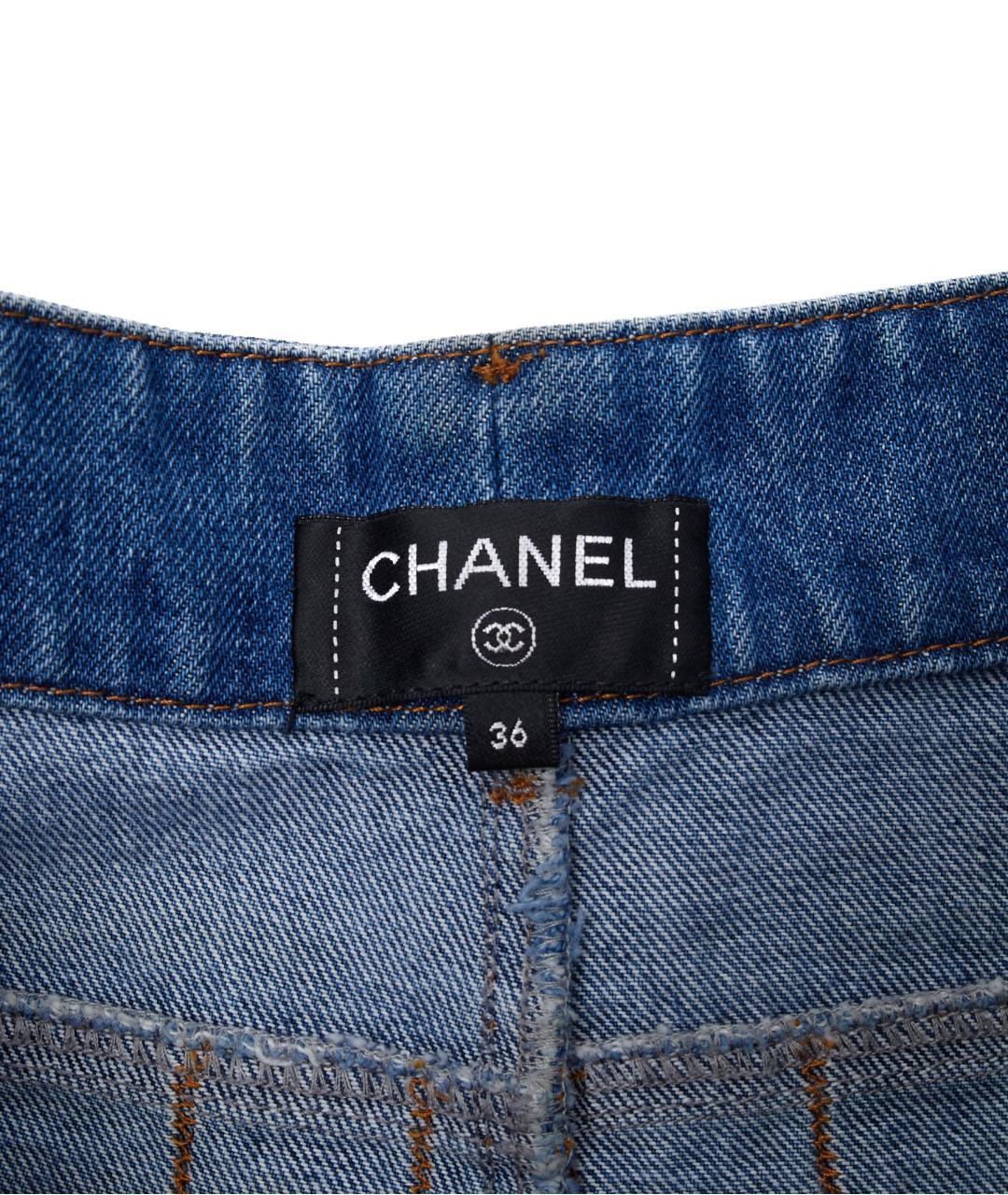 CHANEL Синие хлопковые джинсы клеш, фото 4