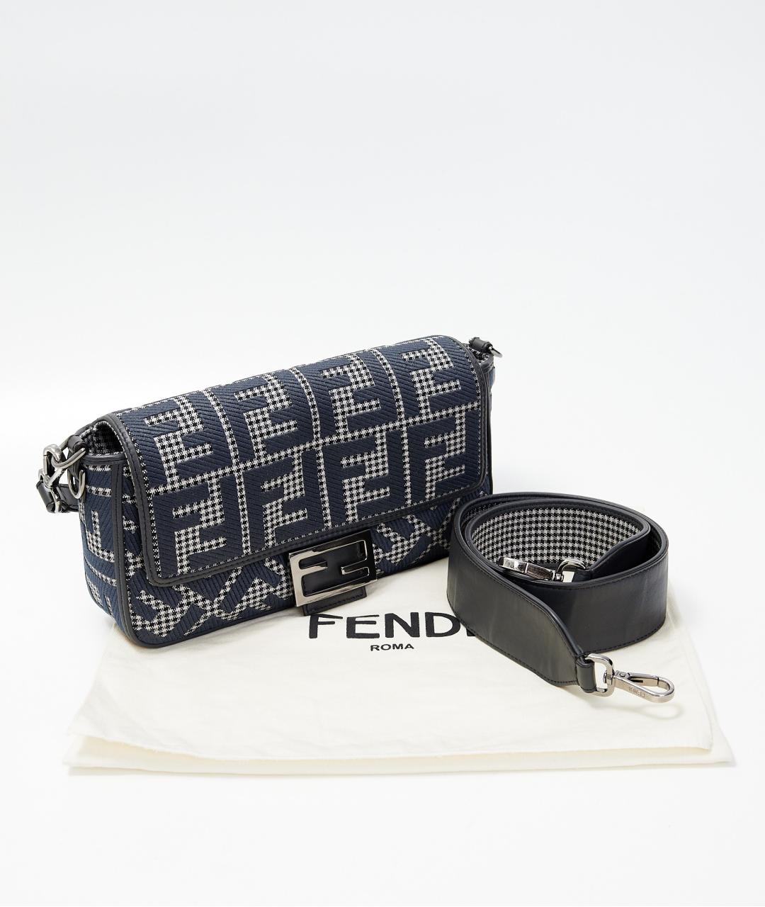 FENDI Темно-синяя жаккардовая сумка с короткими ручками, фото 7