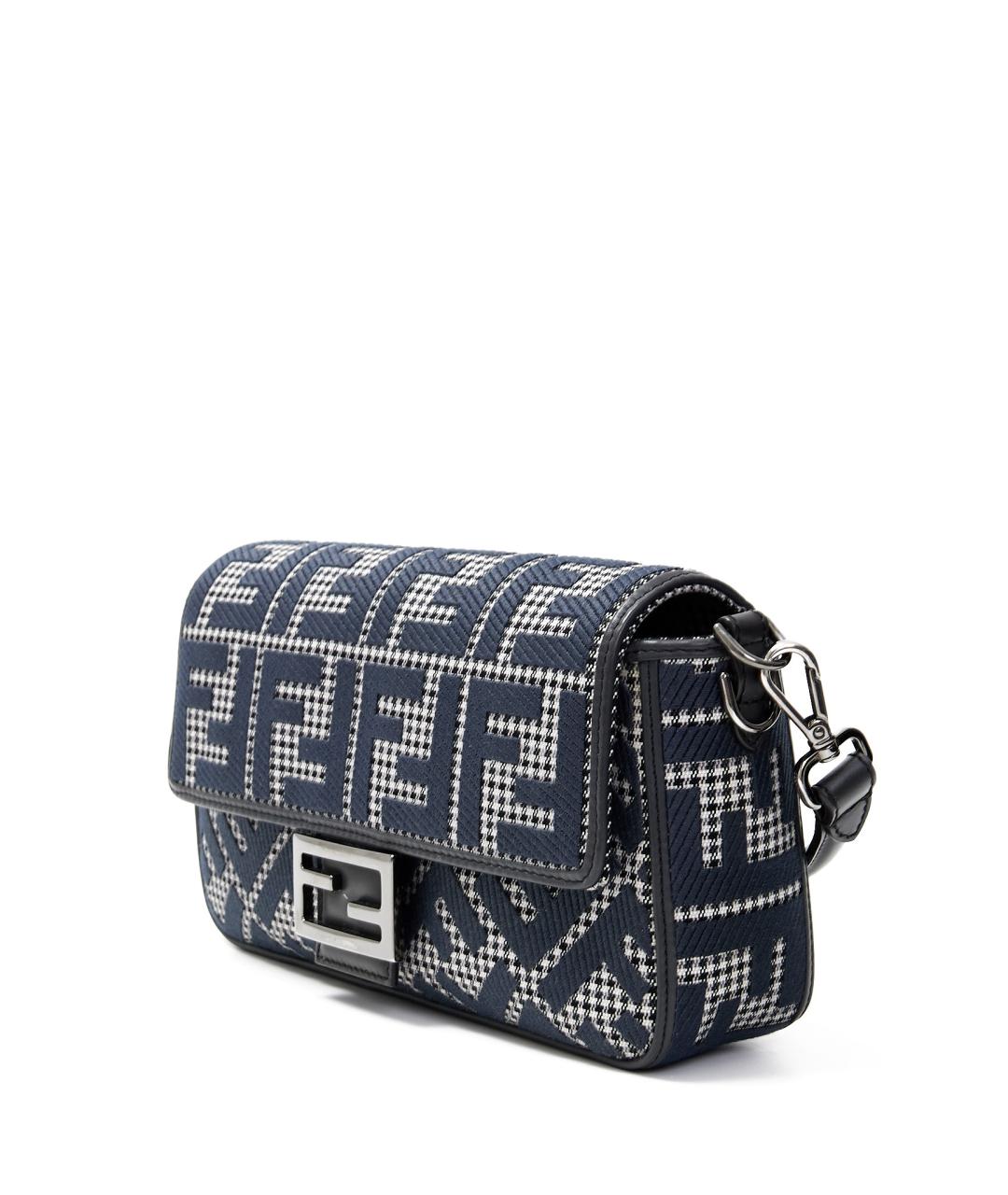 FENDI Темно-синяя жаккардовая сумка с короткими ручками, фото 2