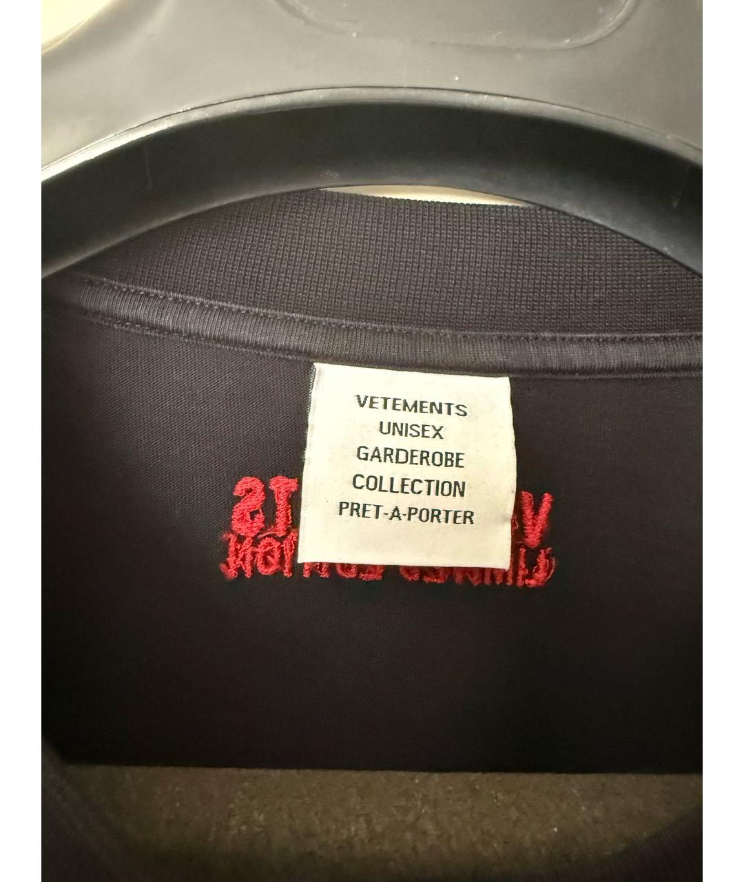 VETEMENTS Черная хлопковая футболка, фото 3