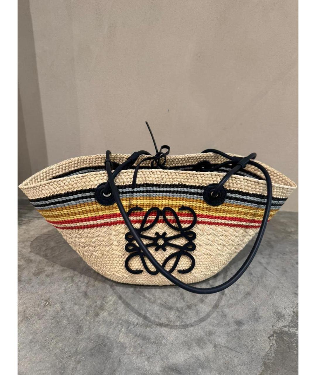 LOEWE Бежевая пелетеная пляжная сумка, фото 4