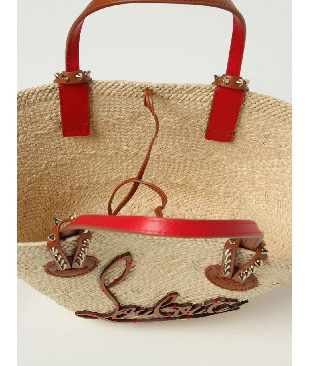 CHRISTIAN LOUBOUTIN Бежевая пелетеная сумка тоут, фото 4