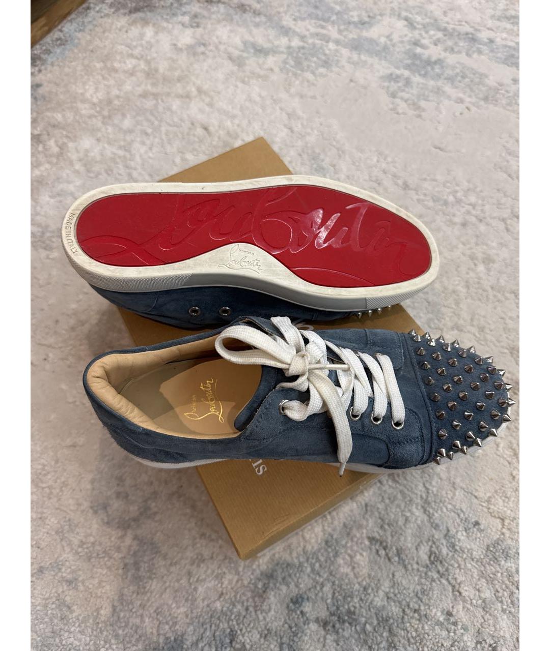 CHRISTIAN LOUBOUTIN Голубые замшевые низкие кроссовки / кеды, фото 5