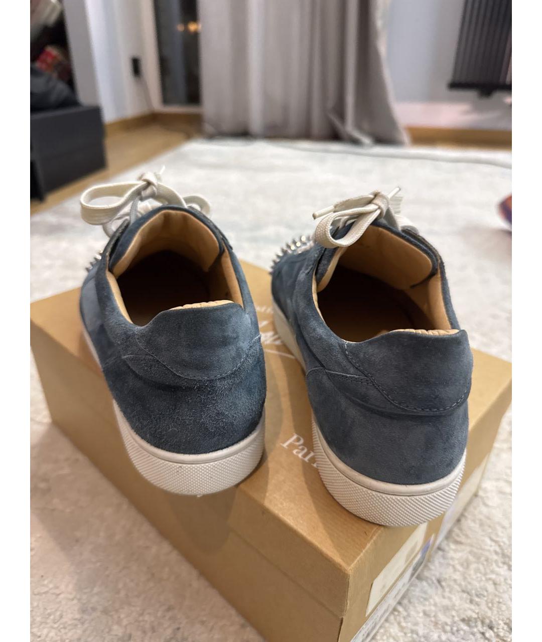 CHRISTIAN LOUBOUTIN Голубые замшевые низкие кроссовки / кеды, фото 4