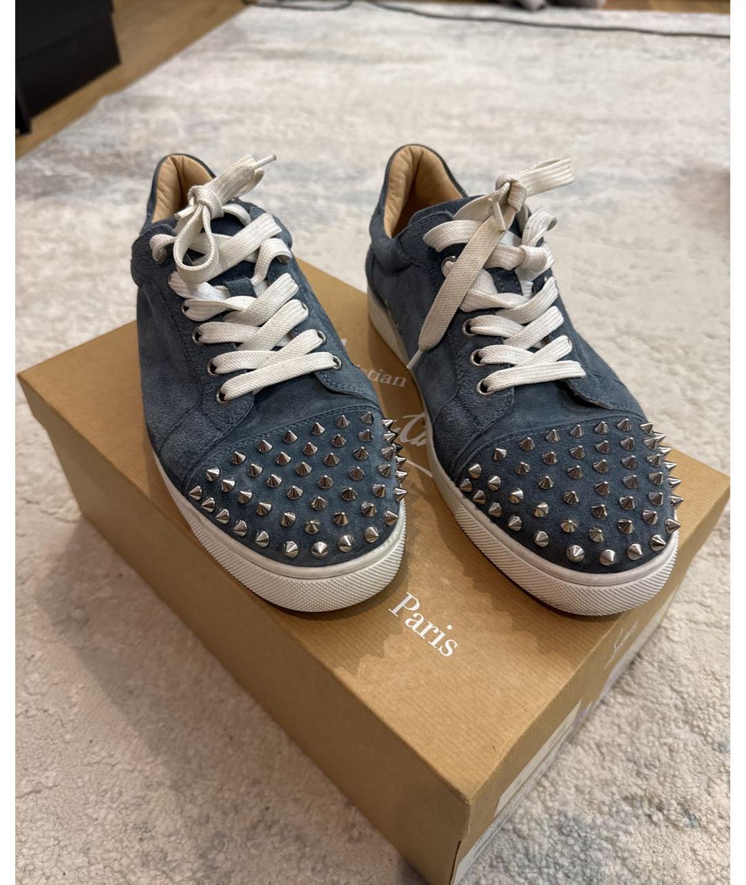 CHRISTIAN LOUBOUTIN Голубые замшевые низкие кроссовки / кеды, фото 2