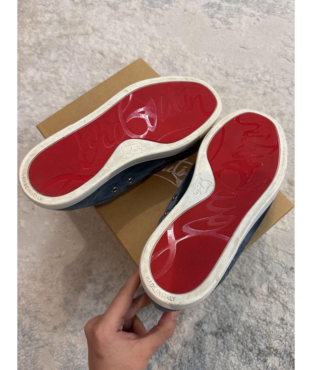 CHRISTIAN LOUBOUTIN Голубые замшевые низкие кроссовки / кеды, фото 6