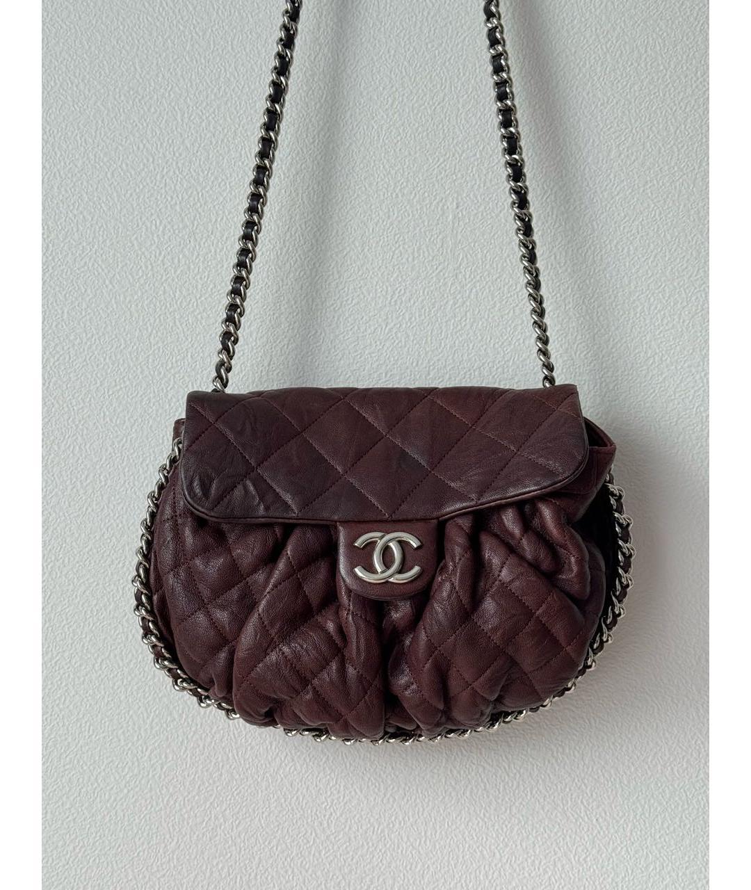 CHANEL Бордовая кожаная сумка через плечо, фото 2