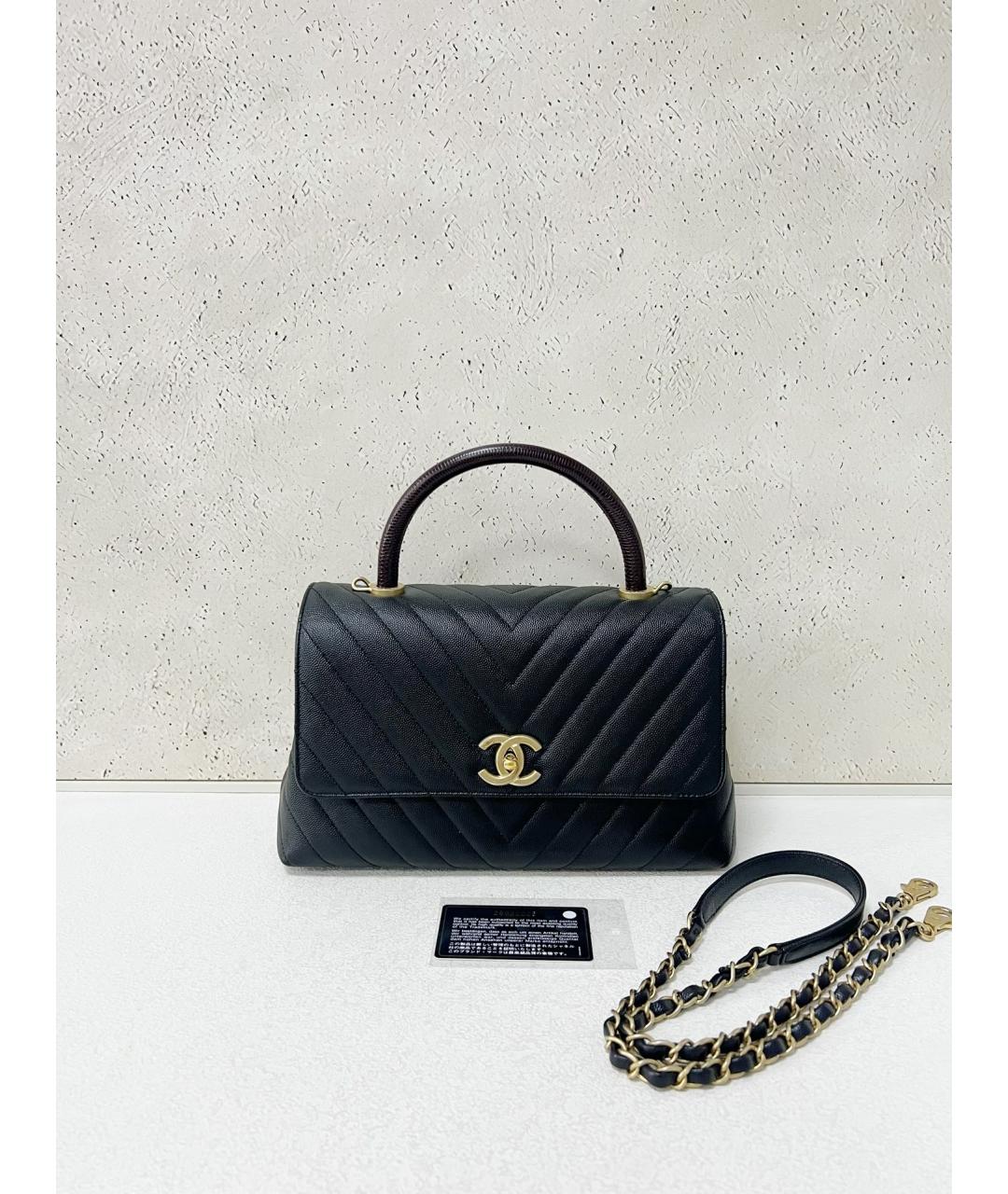 CHANEL Черная кожаная сумка с короткими ручками, фото 7