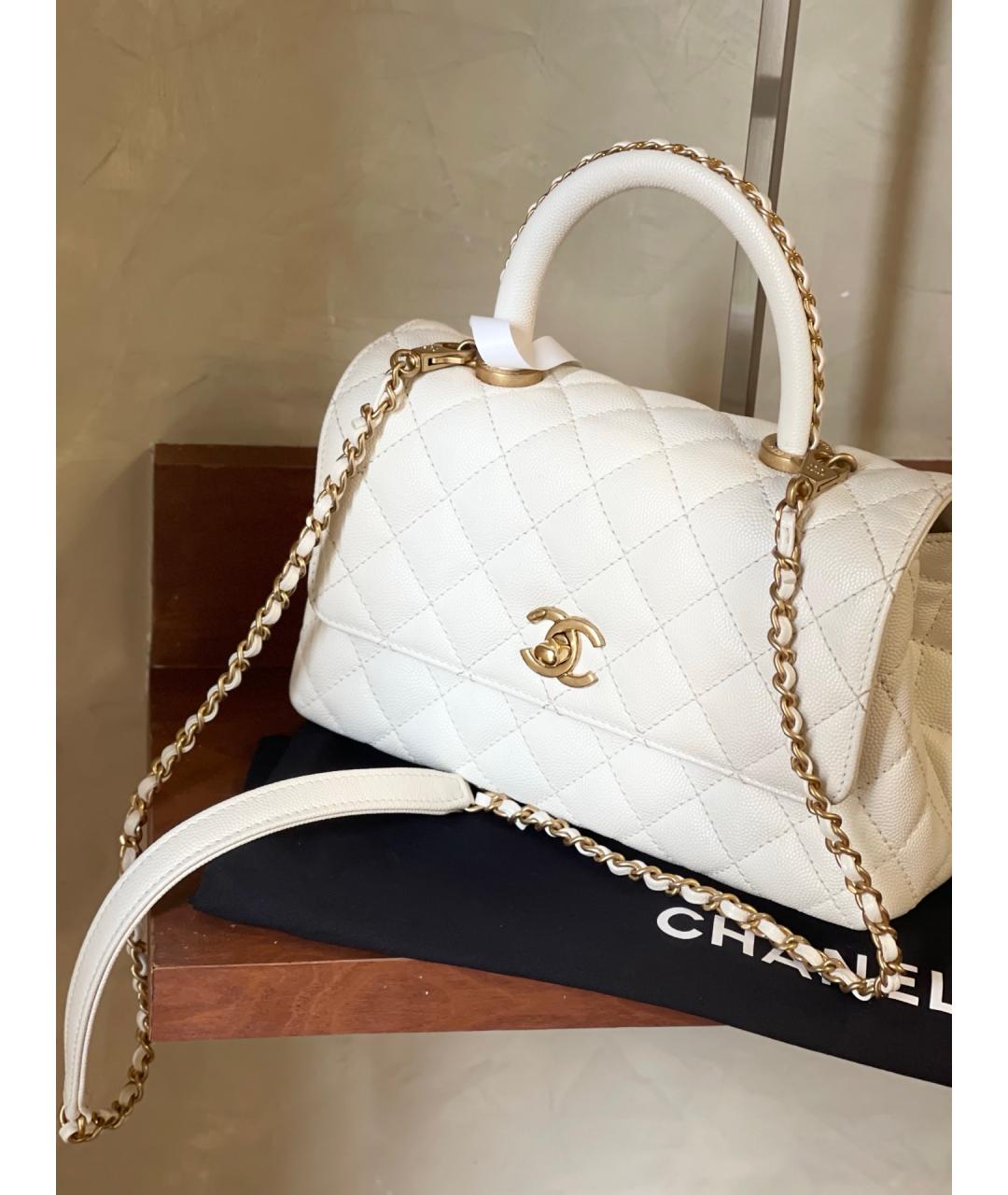 CHANEL Белая кожаная сумка с короткими ручками, фото 8