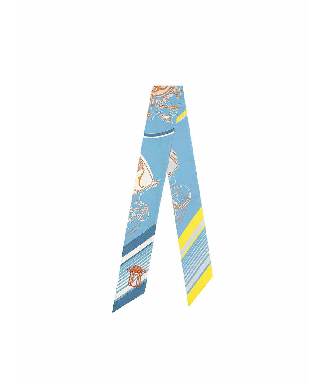 HERMES Голубой шелковый платок, фото 1