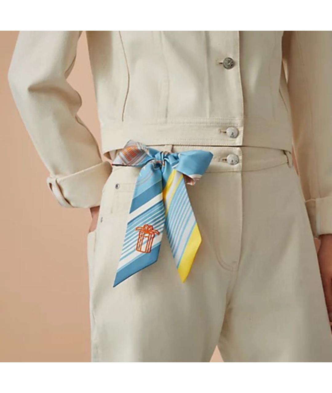 HERMES Голубой шелковый платок, фото 2