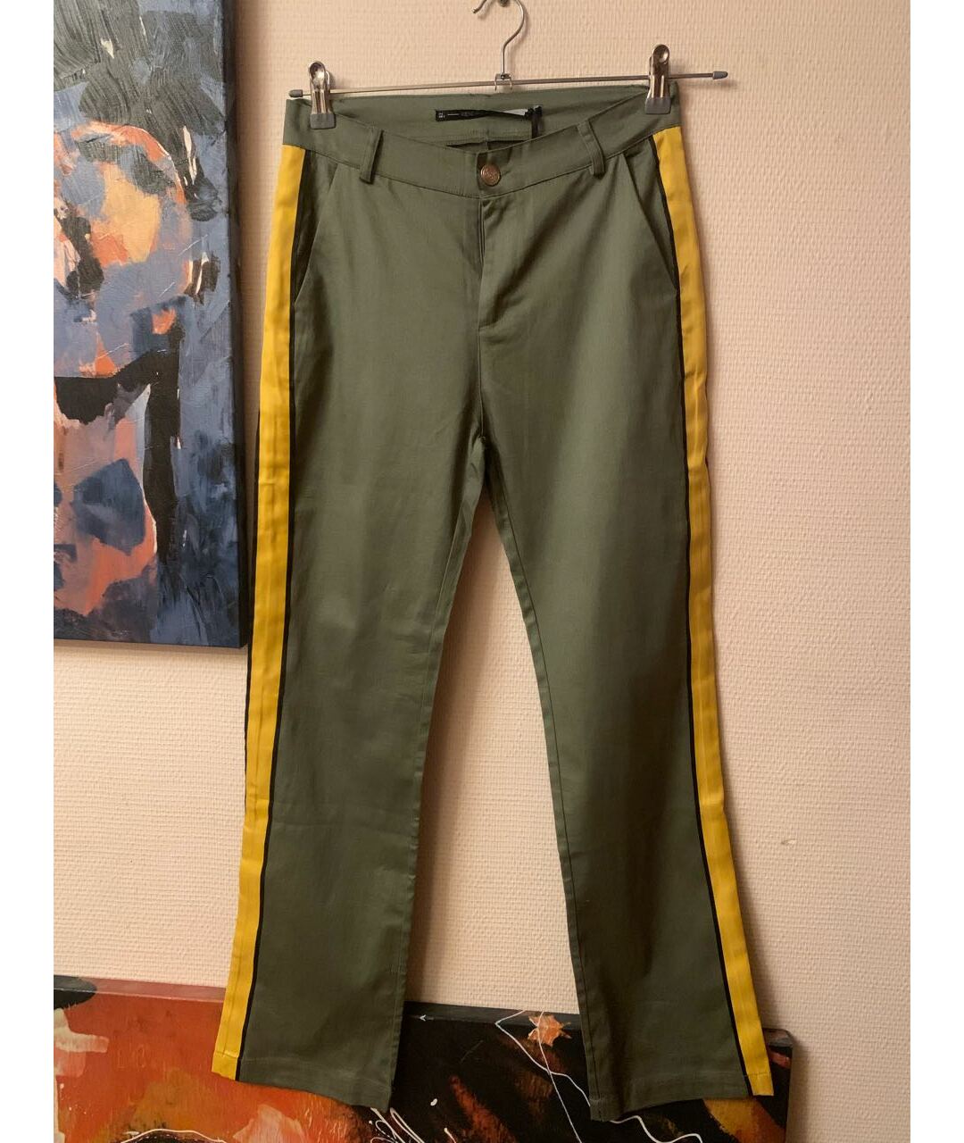 KENDALL + KYLIE Зеленые хлопковые прямые брюки, фото 7