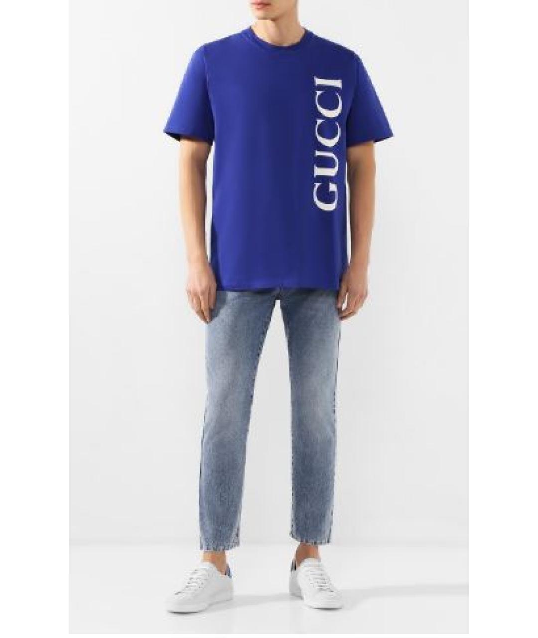 GUCCI Синяя хлопковая футболка, фото 3