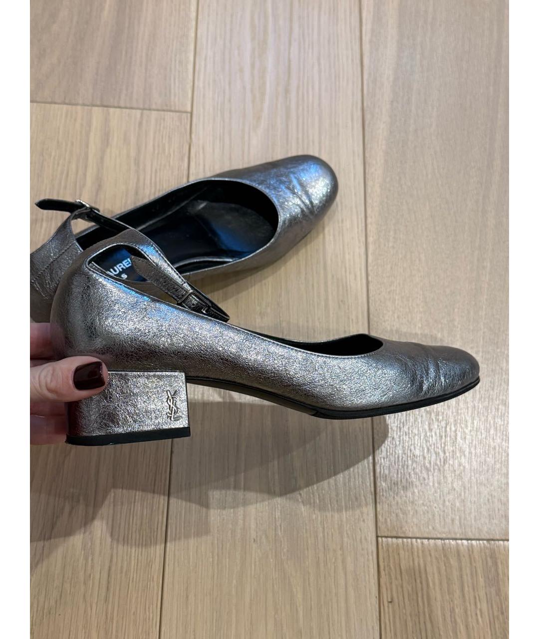 SAINT LAURENT Серебряные кожаные туфли, фото 5