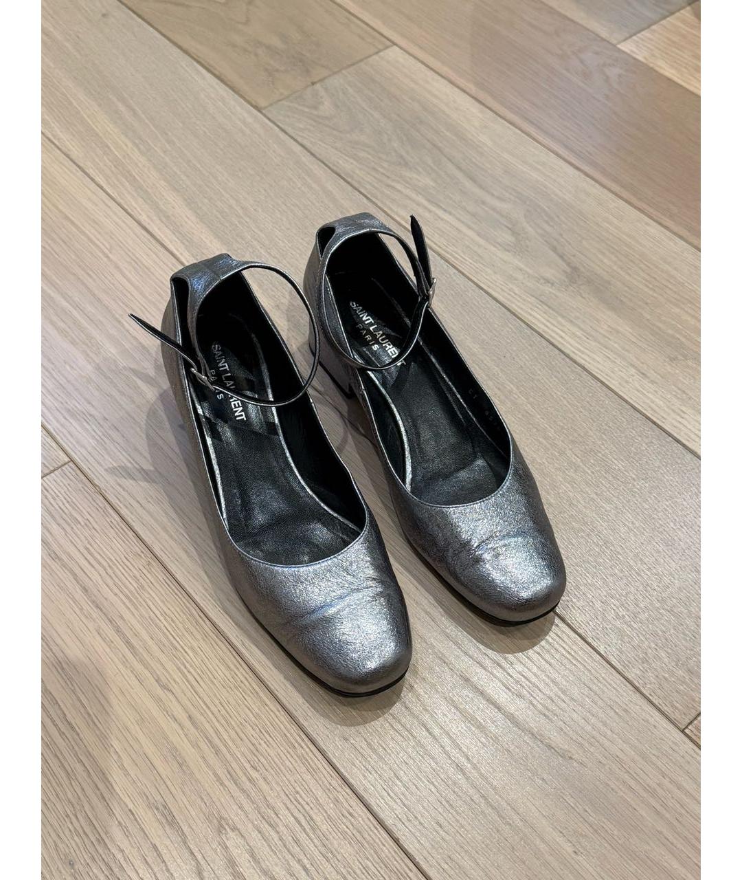 SAINT LAURENT Серебряные кожаные туфли, фото 2