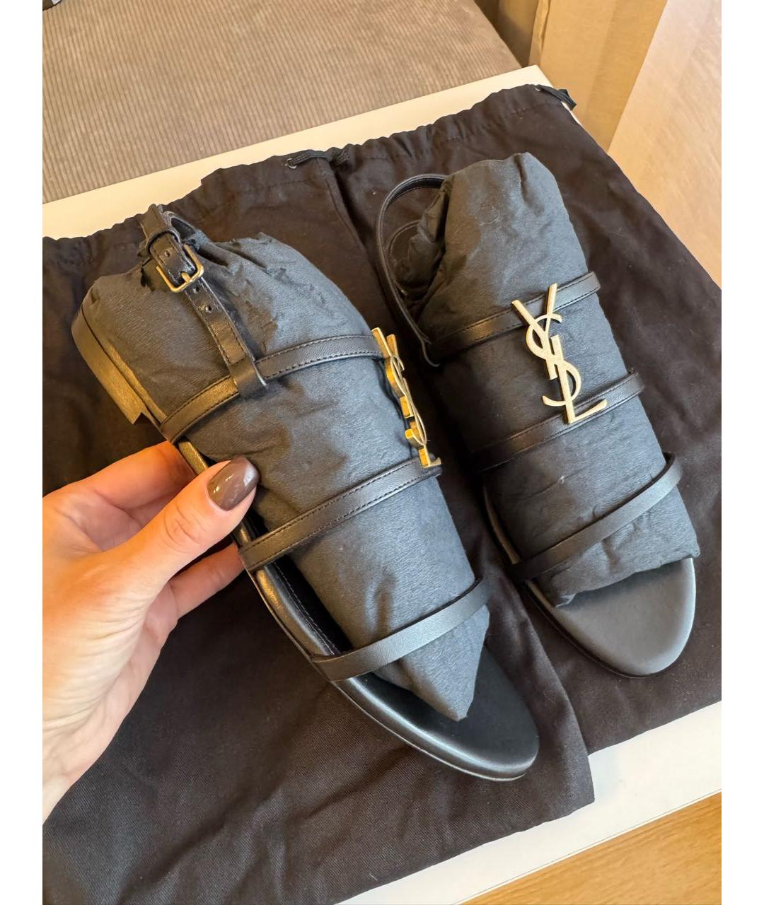 SAINT LAURENT Черные кожаные босоножки, фото 6