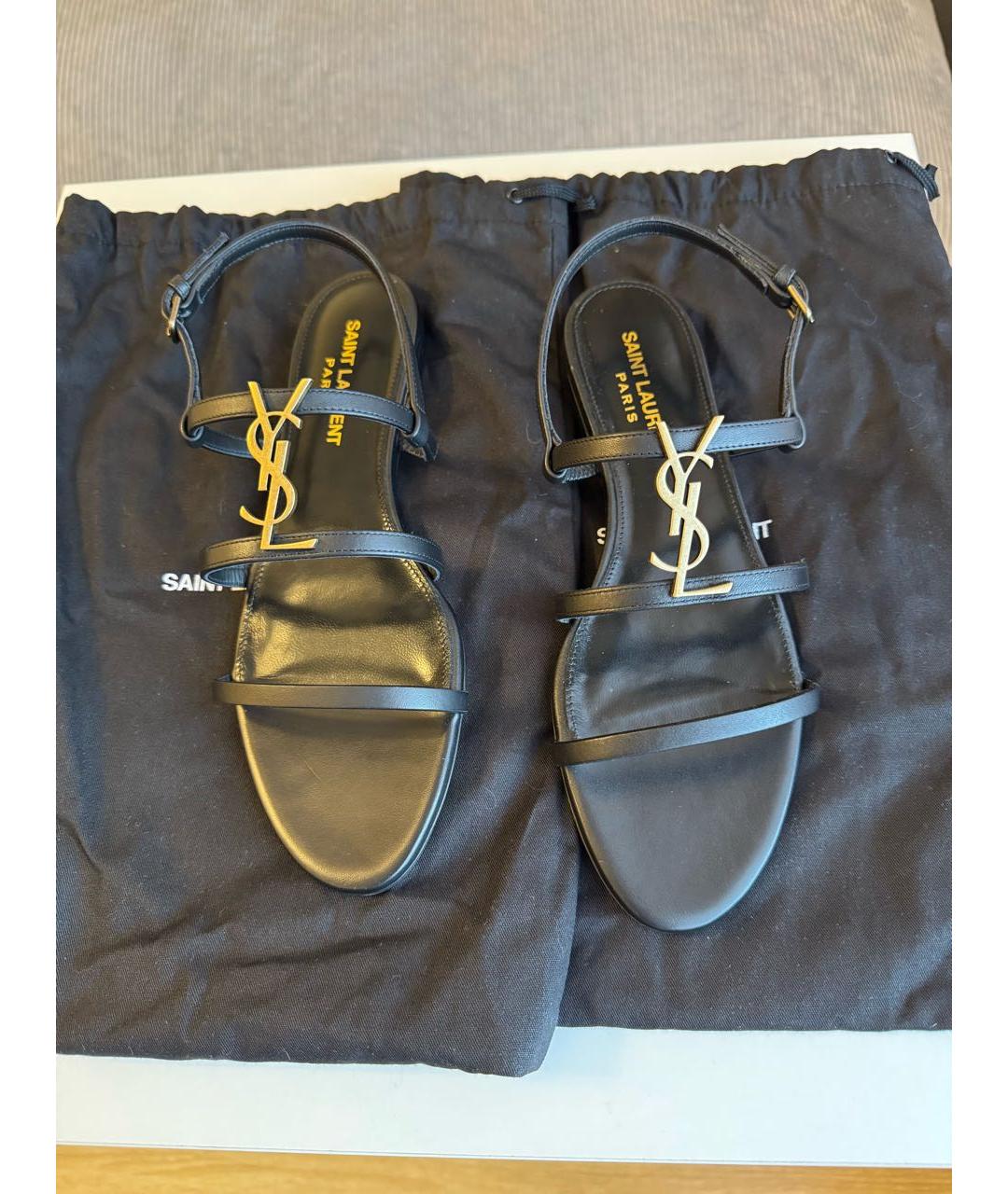 SAINT LAURENT Черные кожаные босоножки, фото 3