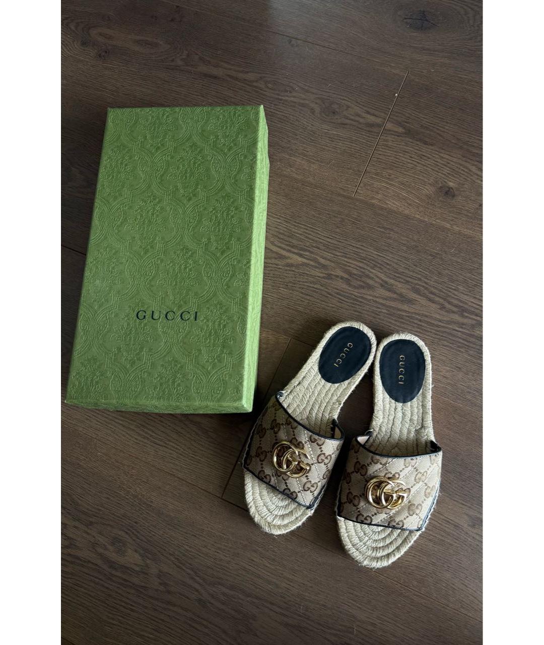 GUCCI Бежевые кожаные сабо, фото 3