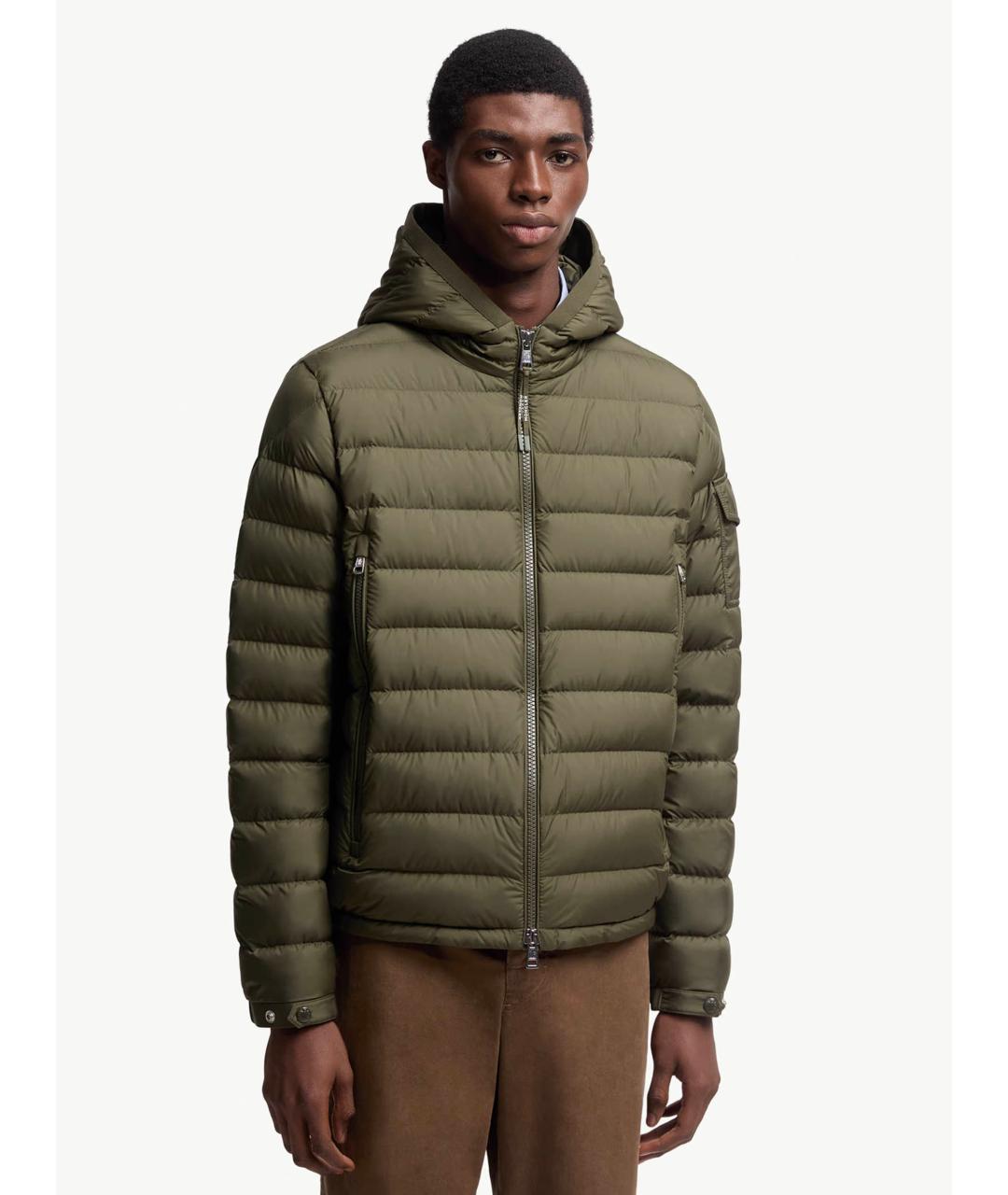 MONCLER Зеленый полиэстеровый пуховик, фото 3