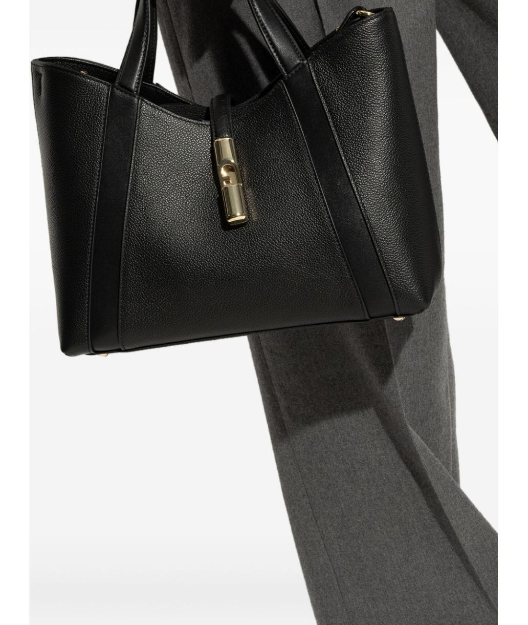 FURLA Черная кожаная сумка тоут, фото 3