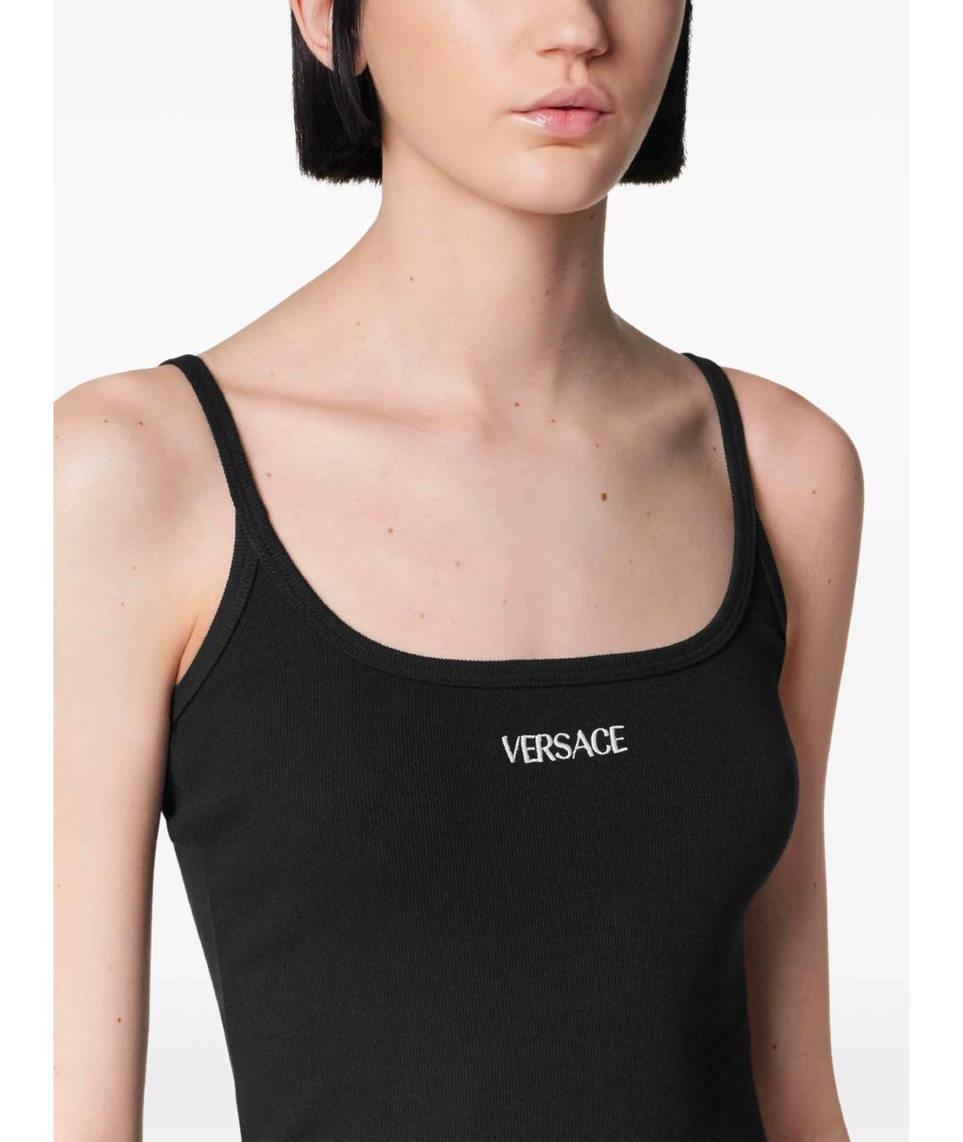 VERSACE Черное хлопко-эластановое повседневное платье, фото 2