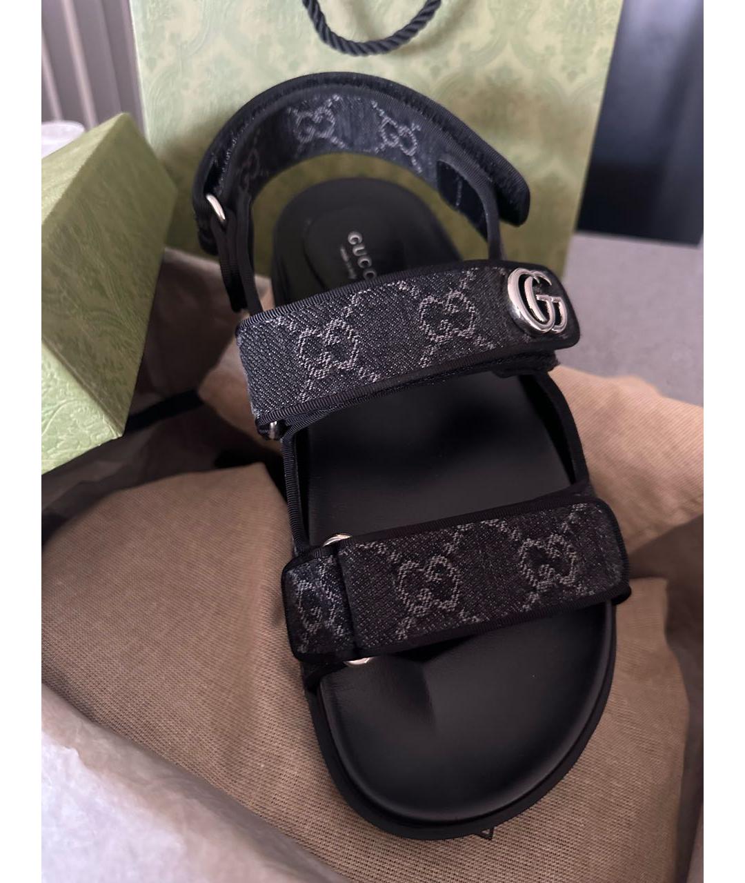 GUCCI Черные текстильные сандалии, фото 4