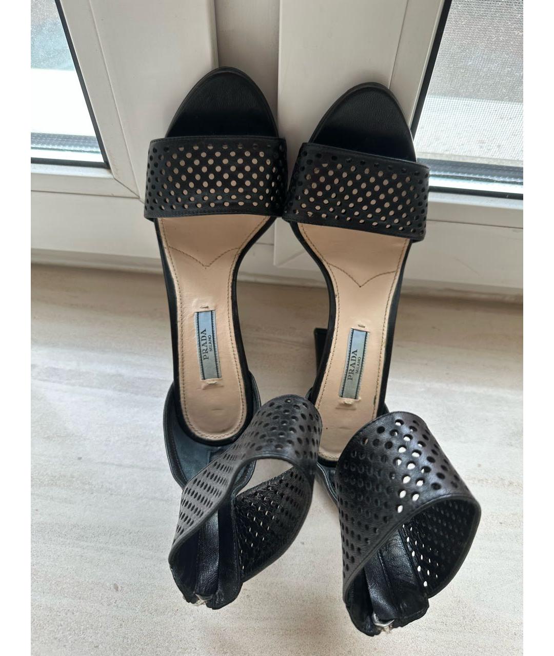 PRADA Черные кожаные босоножки, фото 3