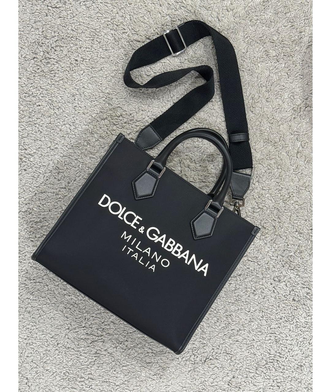 DOLCE&GABBANA Черная кожаная сумка тоут, фото 2