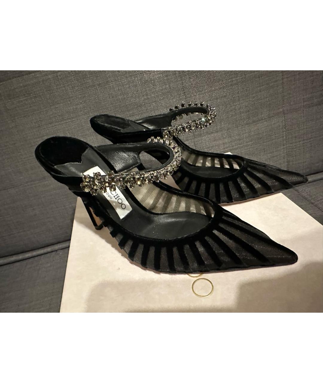 JIMMY CHOO Черные бархатные мюли, фото 3