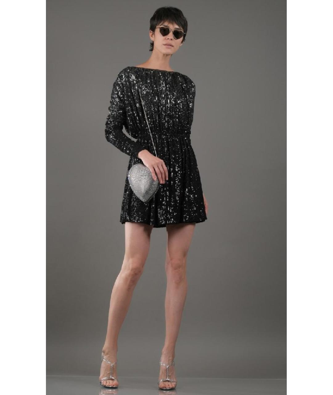 SAINT LAURENT Черное полиэстеровое вечернее платье, фото 9