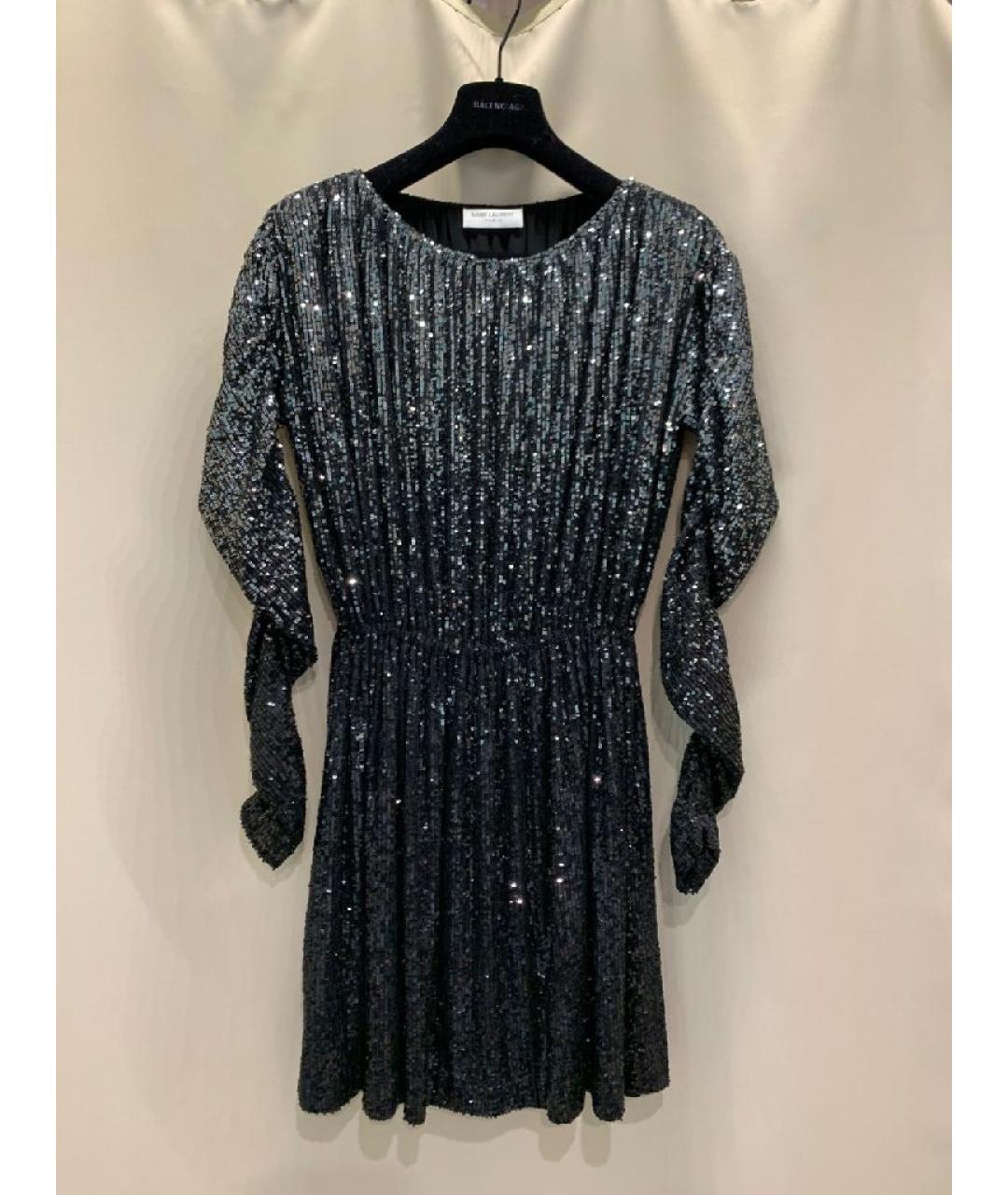 SAINT LAURENT Черное полиэстеровое вечернее платье, фото 10
