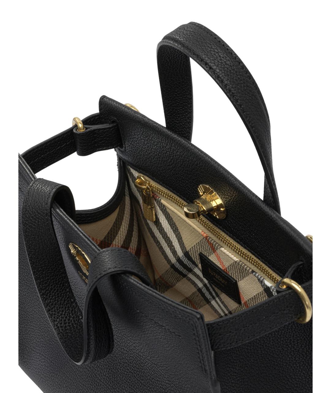 BURBERRY Черная кожаная сумка с короткими ручками, фото 5