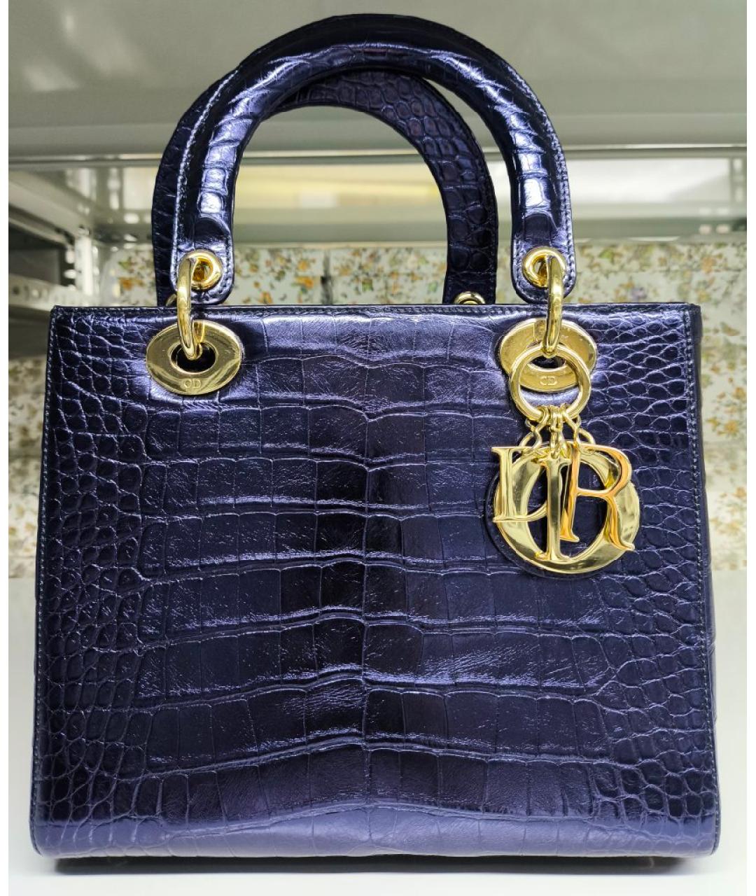 CHRISTIAN DIOR Темно-синяя сумка через плечо из экзотической кожи, фото 7