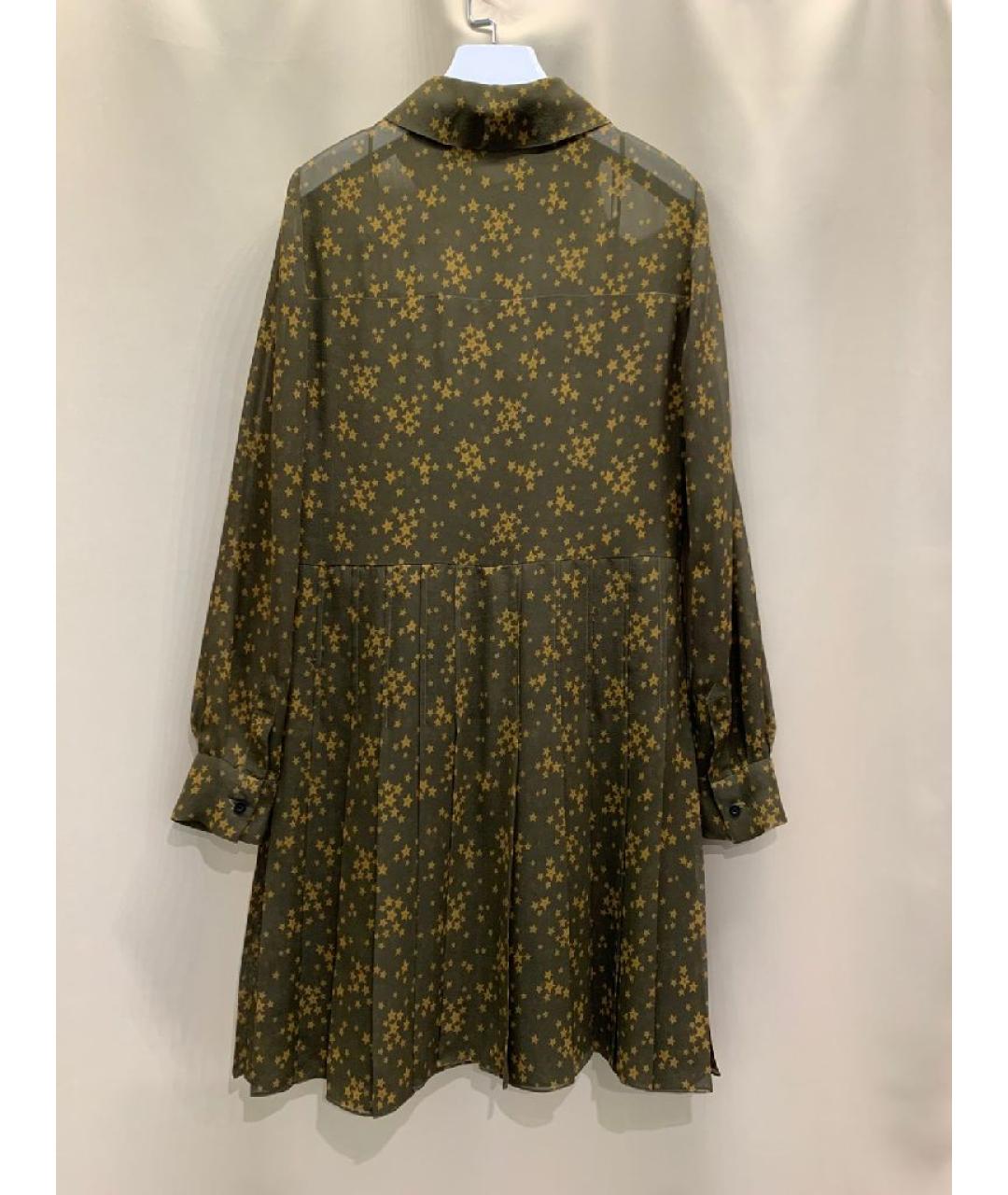 CHRISTIAN DIOR Хаки шелковое повседневное платье, фото 2