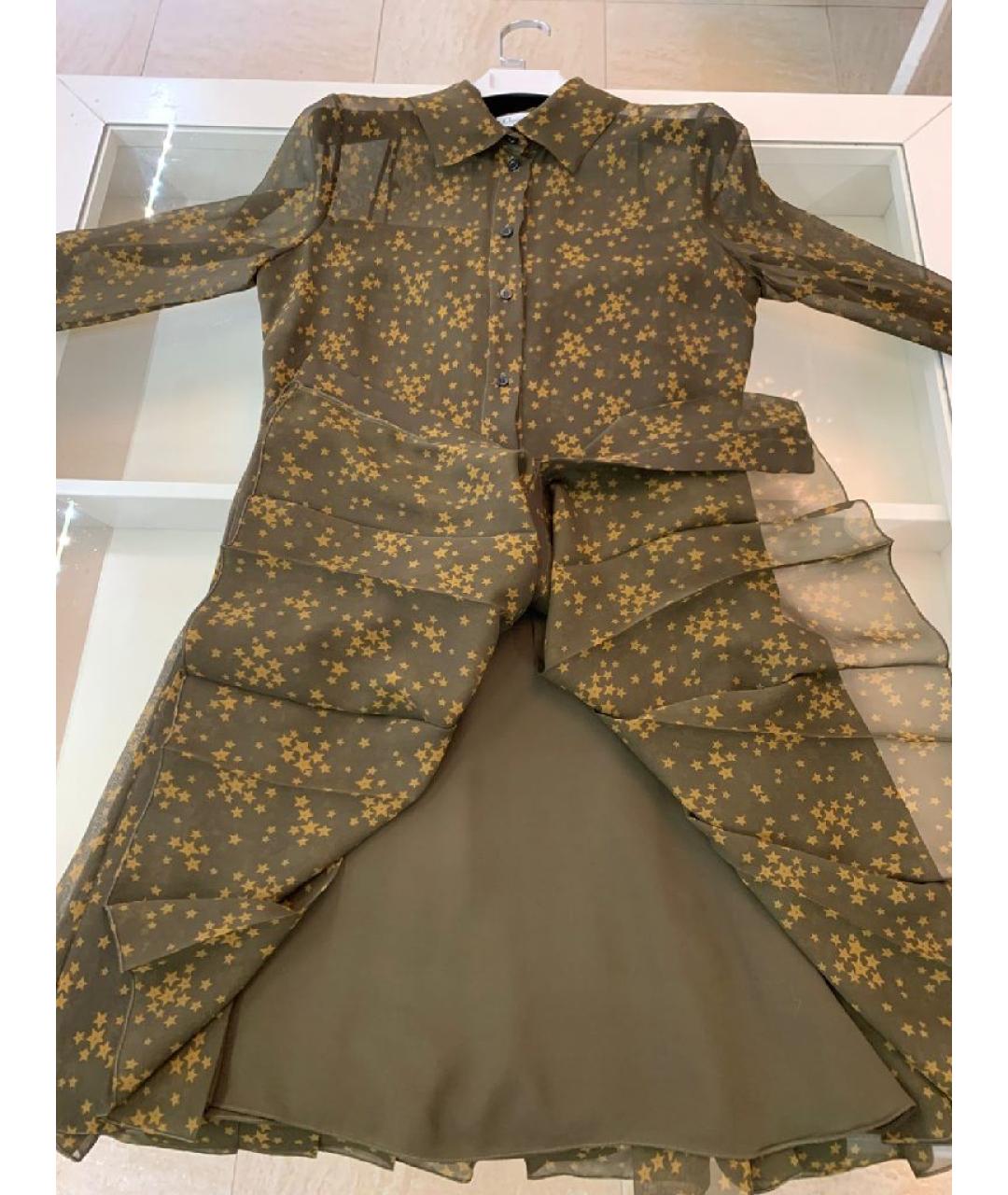 CHRISTIAN DIOR Хаки шелковое повседневное платье, фото 5