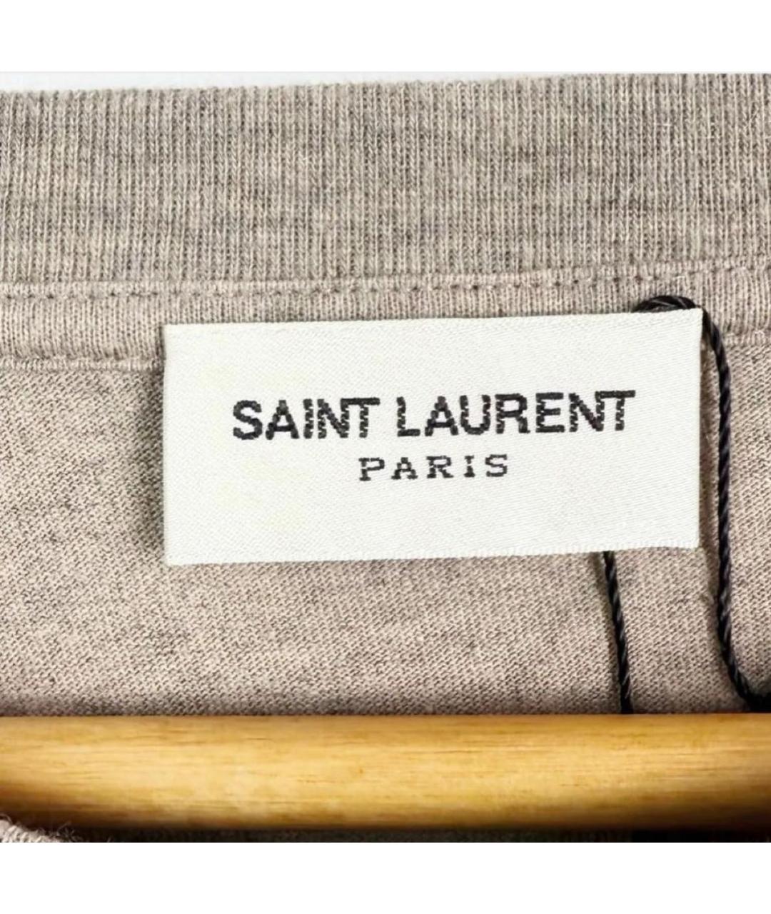 SAINT LAURENT Бежевая хлопковая футболка, фото 5