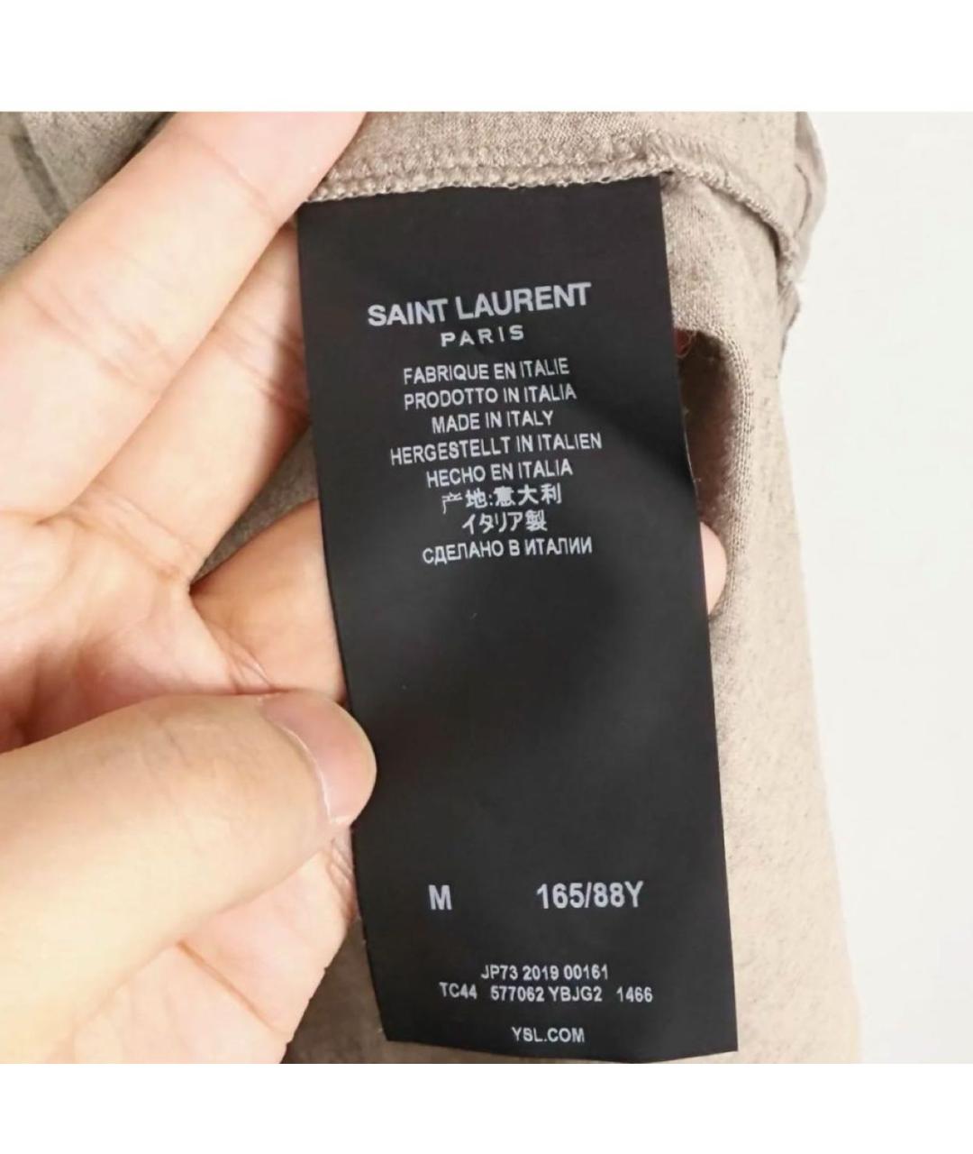 SAINT LAURENT Бежевая хлопковая футболка, фото 3
