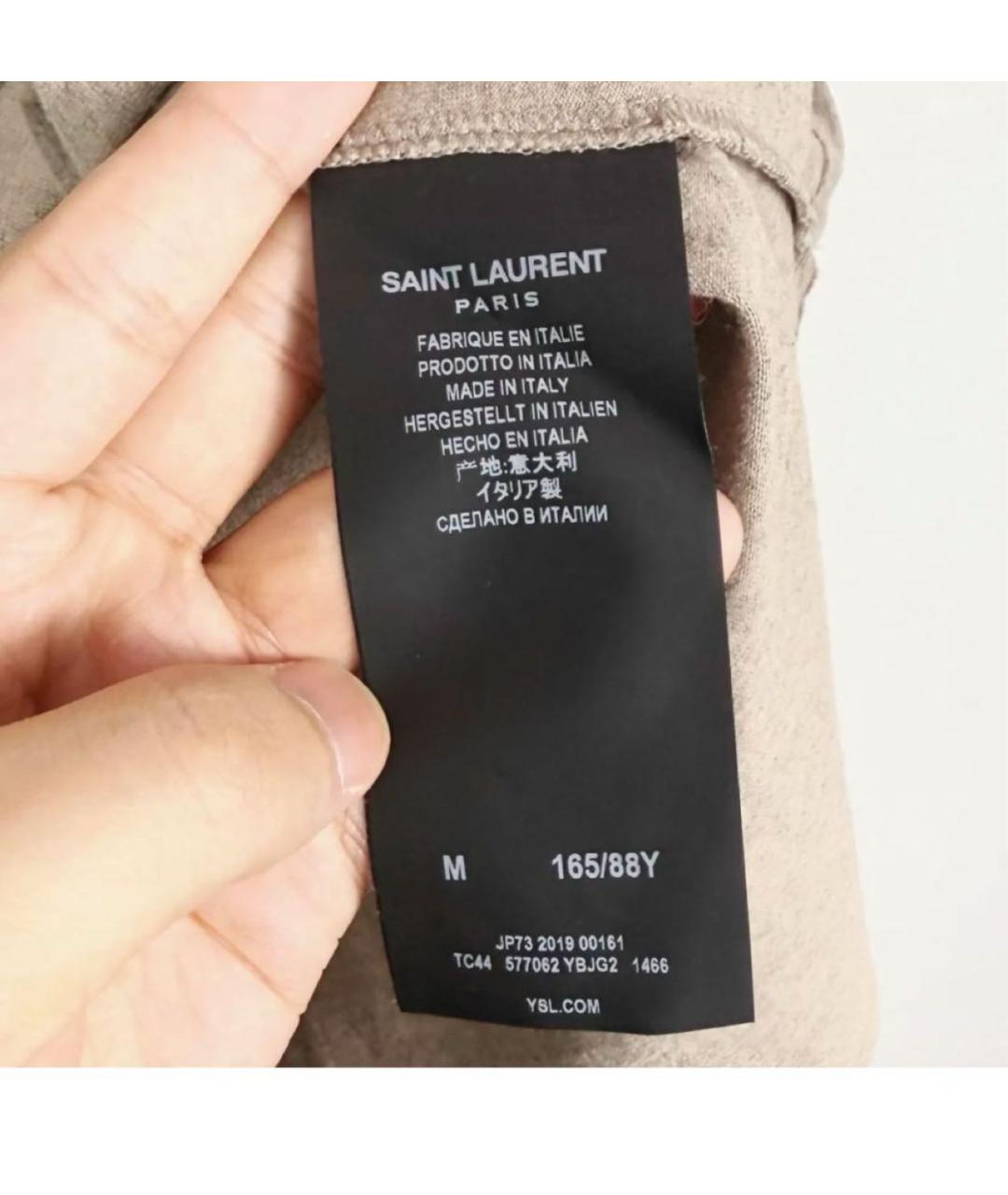 SAINT LAURENT Бежевая хлопковая футболка, фото 3