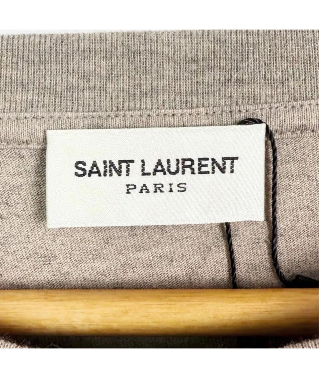 SAINT LAURENT Бежевая хлопковая футболка, фото 5