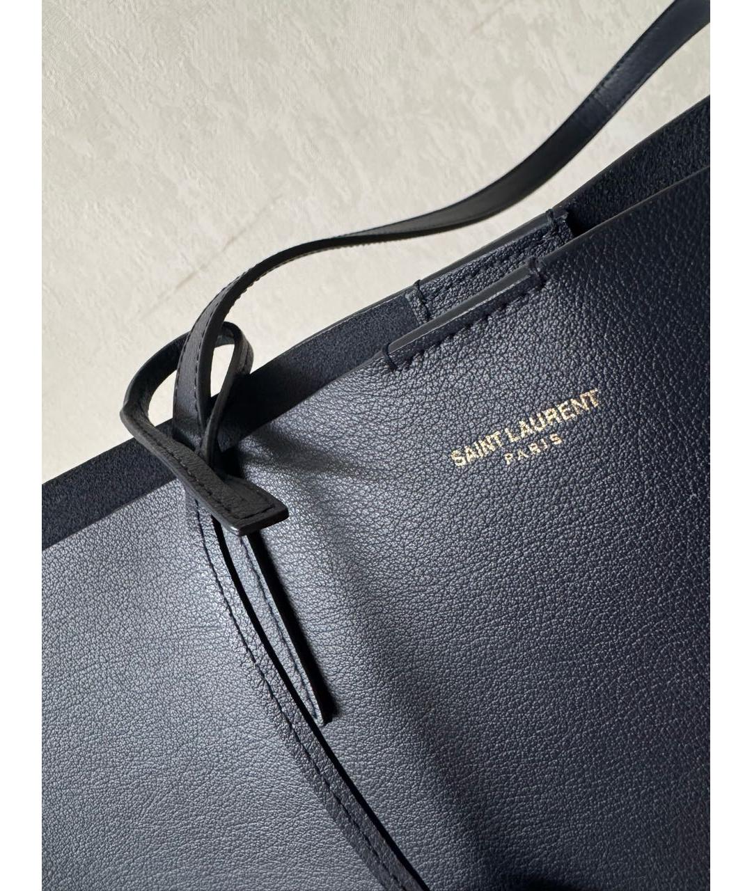 SAINT LAURENT Темно-синяя кожаная сумка тоут, фото 7