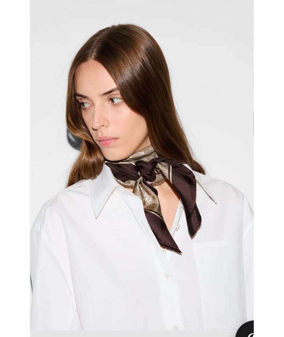 GUCCI Коричневый шелковый платок, фото 3