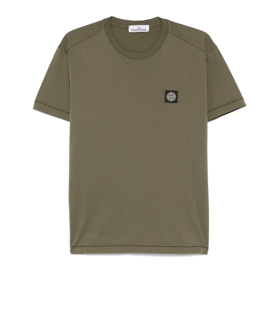 STONE ISLAND Хаки хлопковая футболка, фото 4